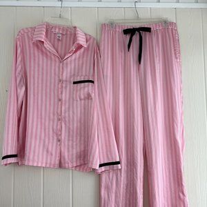 Victorias Secret Pink Striped Womens SZ Med. Pajama Top/Pants Pockets Satin Feel